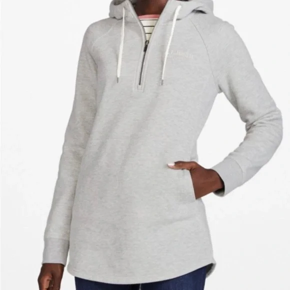 Size Large, heathered gray, 3/4 zip, hooded tunic/sweatshirt, by “LL Bean.” - Picture 2 of 5